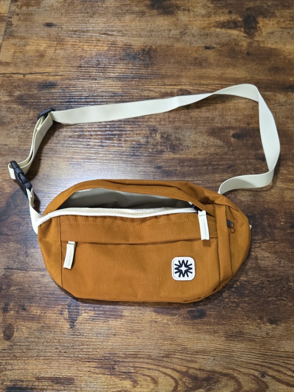 Rust Canvas Belt Bag with Cream Strap by